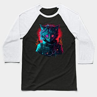 Cyberpunk neon cat Baseball T-Shirt